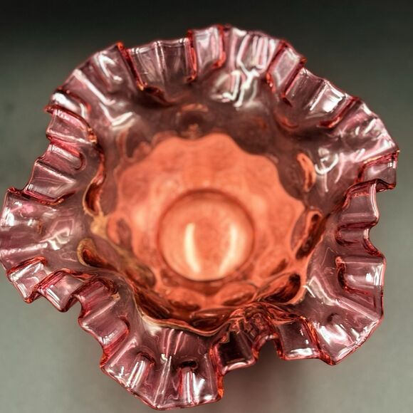 Vintage Fenton Pink Glass Compote In “Cabbage Rose Pattern” - Picture 3 of 5